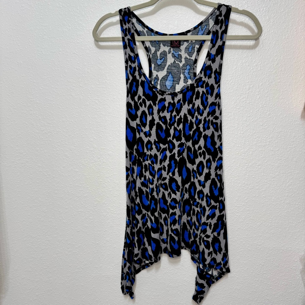 Material Girl Asymmetrical Blue and Black Tank Top